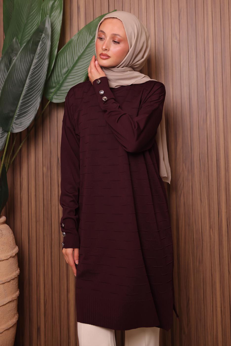 Tesettür giyim BORDO TRİKO TUNİK T 7007