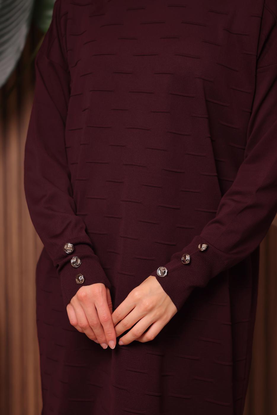 Tesettür giyim BORDO TRİKO TUNİK T 7007