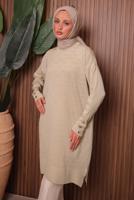 Tesettür giyim EKRU TRİKO TUNİK T 7007