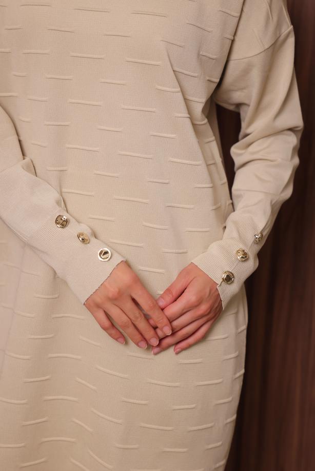 Tesettür giyim EKRU TRİKO TUNİK T 7007 - TRENDTESETTÜR