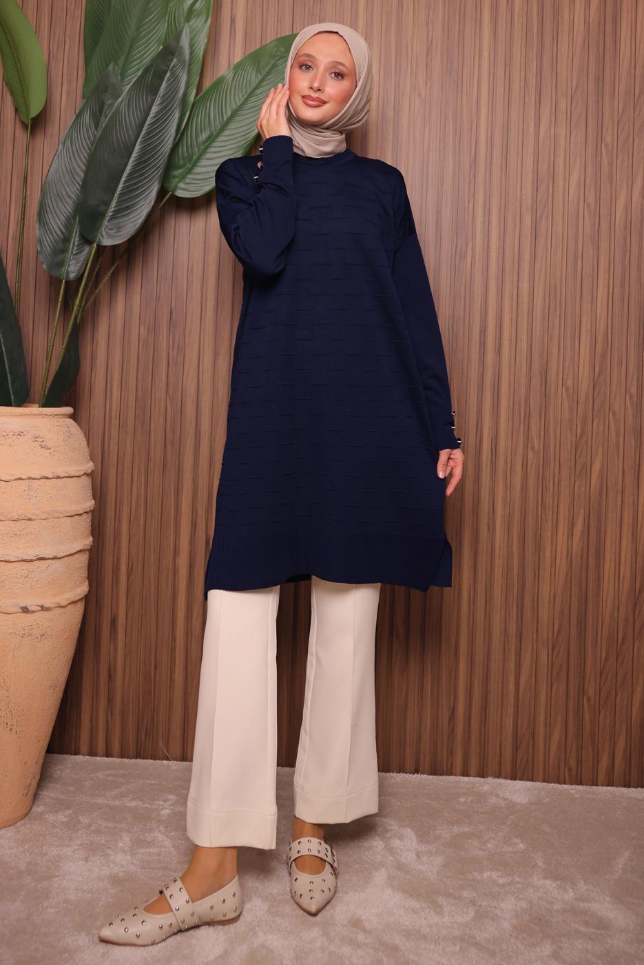 Tesettür giyim LACİVERT TRİKO TUNİK T 7007