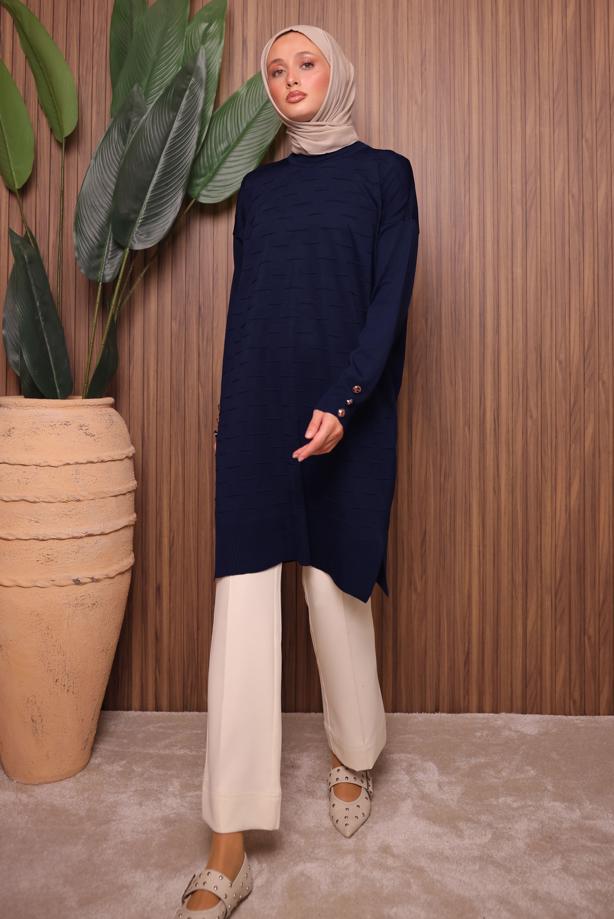 Tesettür giyim LACİVERT TRİKO TUNİK T 7007 - TRENDTESETTÜR