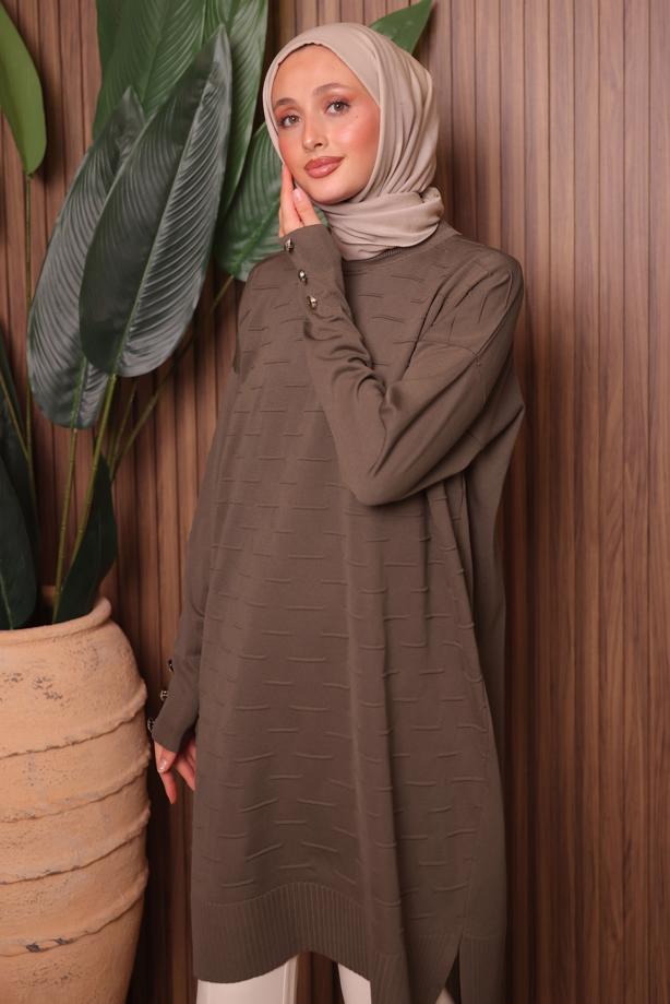 Tesettür giyim KAHVE TRİKO TUNİK T 7007 - TRENDTESETTÜR