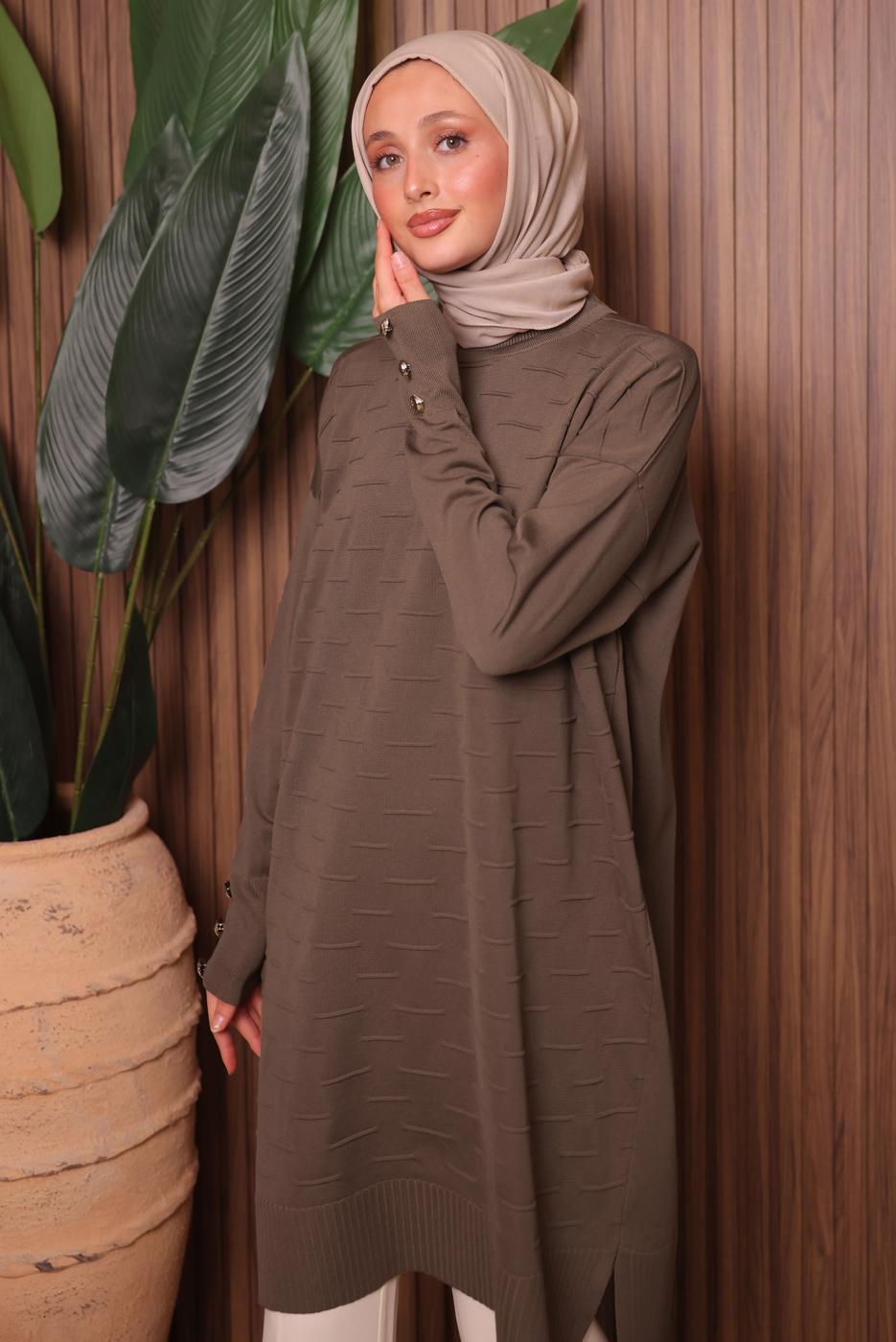 Tesettür giyim KAHVE TRİKO TUNİK T 7007