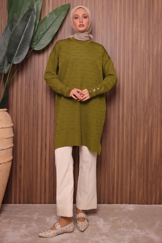 Tesettür giyim YEŞİL TRİKO TUNİK T 7007 - TRENDTESETTÜR