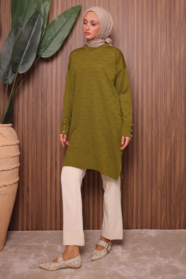 Tesettür giyim YEŞİL TRİKO TUNİK T 7007 - TRENDTESETTÜR