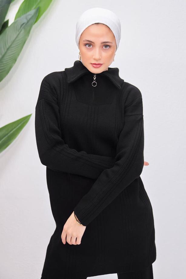 Tesettür giyim SİYAH TRİKO TUNİK T 7708-1 - TRENDTESETTÜR