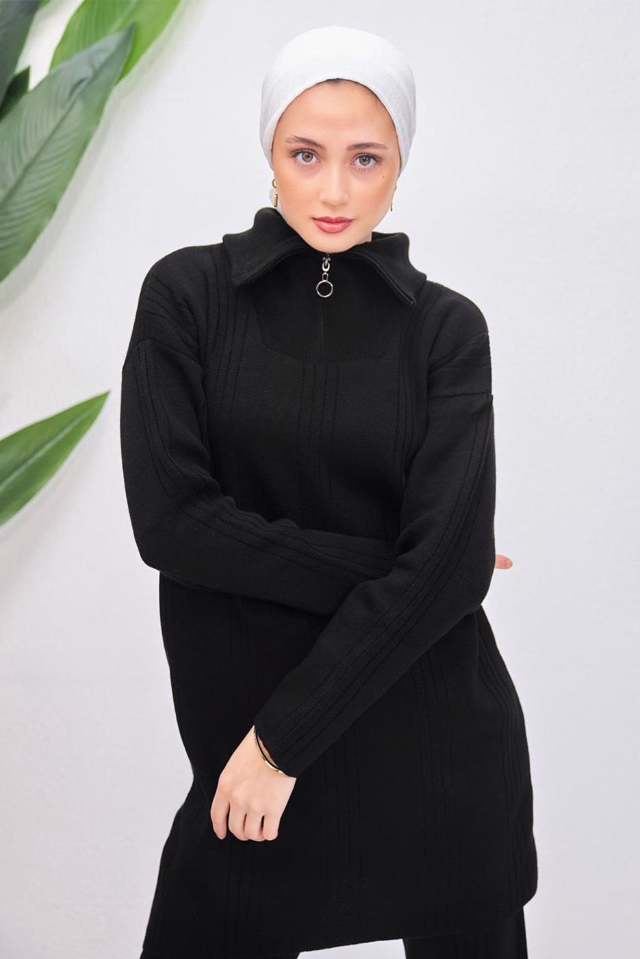 Tesettür giyim SİYAH TRİKO TUNİK T 7708-1