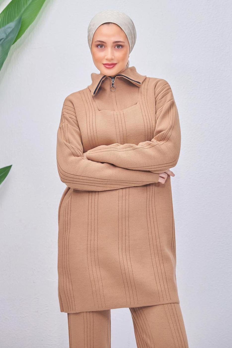 Tesettür giyim KAHVE TRİKO TUNİK T 7708-1