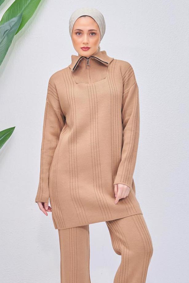 Tesettür giyim KAHVE TRİKO TUNİK T 7708-1 - TRENDTESETTÜR