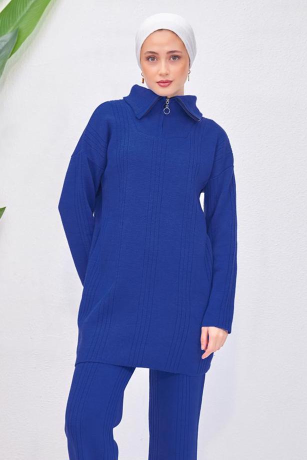 Tesettür giyim LACİVERT TRİKO TUNİK T 7708-1 - TRENDTESETTÜR