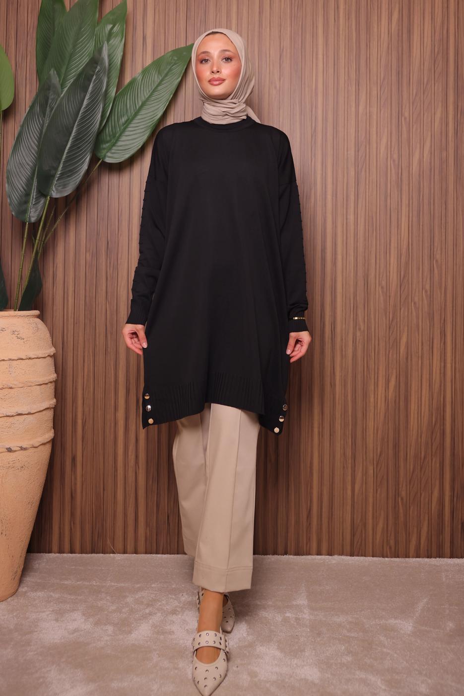 Vêtements hijab NOIR TUNIQUE EN MAILLE T 8007