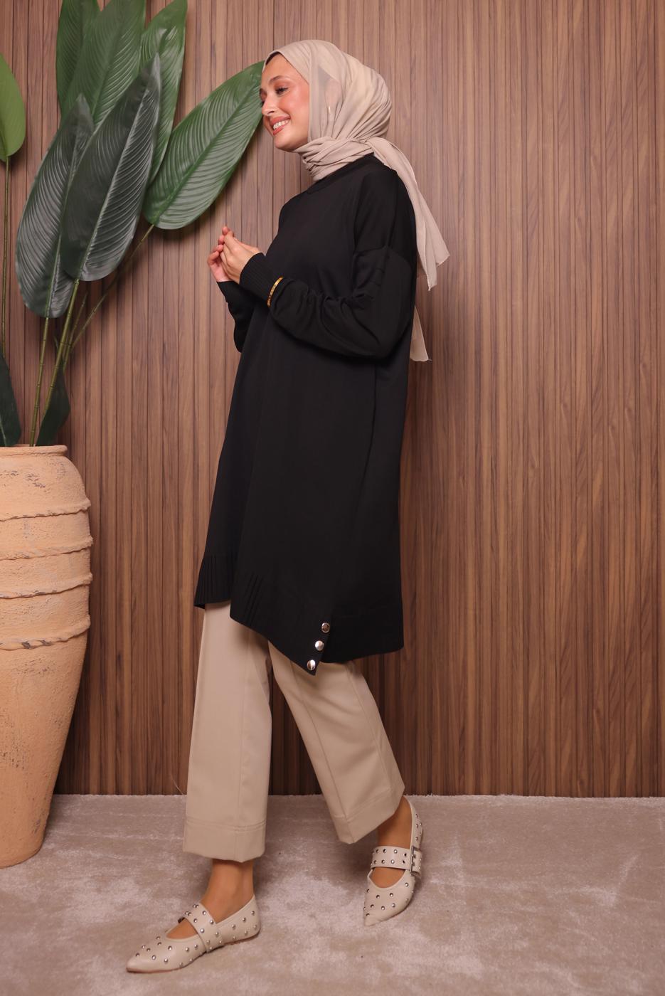 Vêtements hijab NOIR TUNIQUE EN MAILLE T 8007