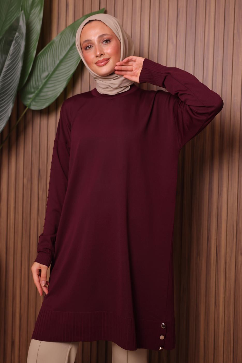 Tesettür giyim BORDO TRİKO TUNİK T 8007