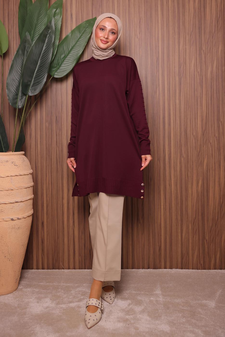 Tesettür giyim BORDO TRİKO TUNİK T 8007