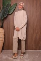 Tesettür giyim EKRU TRİKO TUNİK T 8007