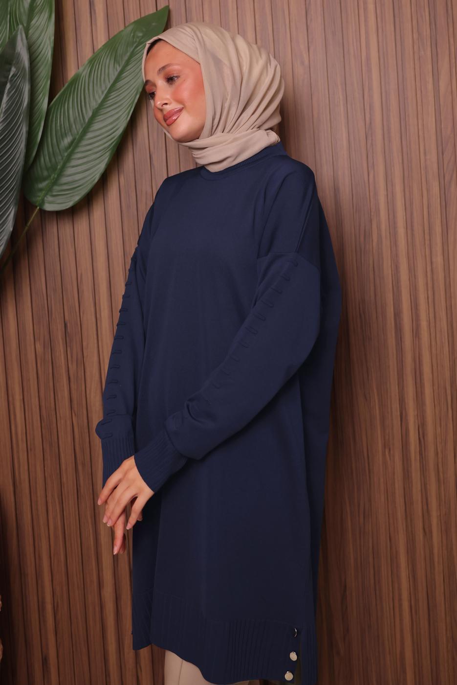 Vêtements hijab BLEU MARINE TUNIQUE EN MAILLE T 8007