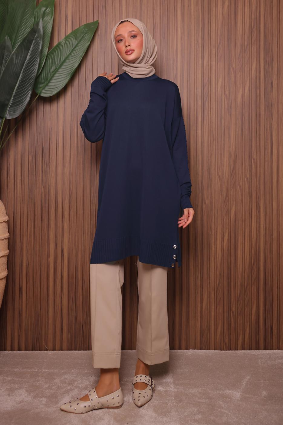 Vêtements hijab BLEU MARINE TUNIQUE EN MAILLE T 8007