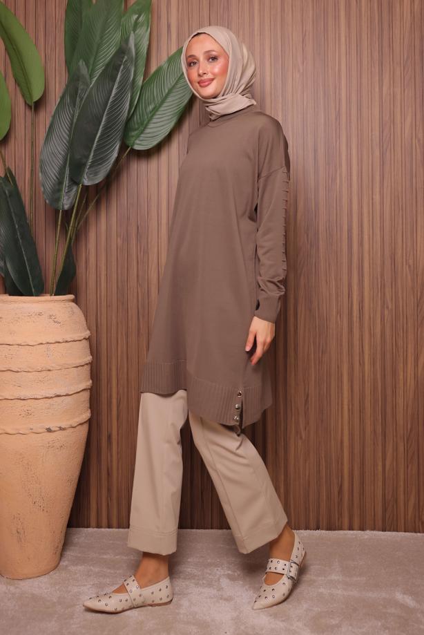 Tesettür giyim KAHVE TRİKO TUNİK T 8007 - TRENDTESETTÜR