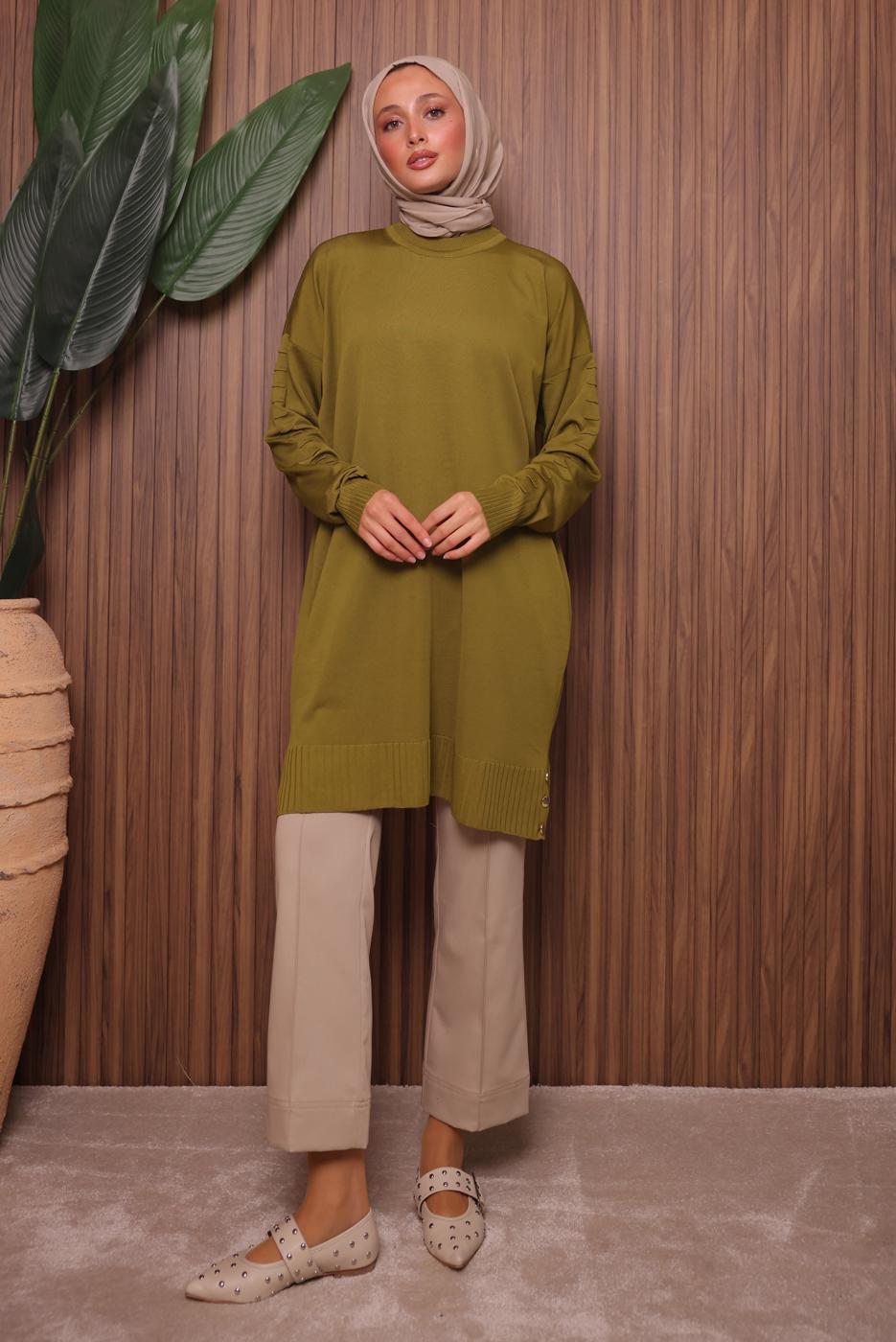Tesettür giyim YEŞİL TRİKO TUNİK T 8007