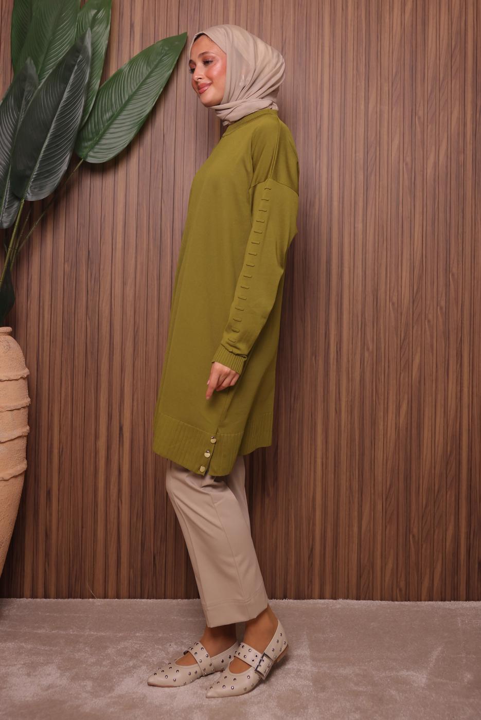 Tesettür giyim YEŞİL TRİKO TUNİK T 8007