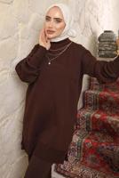 Tesettür giyim KAHVE TRİKO TUNİK T 8058-1