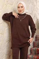 Tesettür giyim KAHVE TRİKO TUNİK T 8058-1