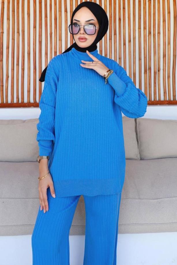 Tesettür giyim MAVİ TRİKO TUNİK T 8116-1 - TRENDTESETTÜR