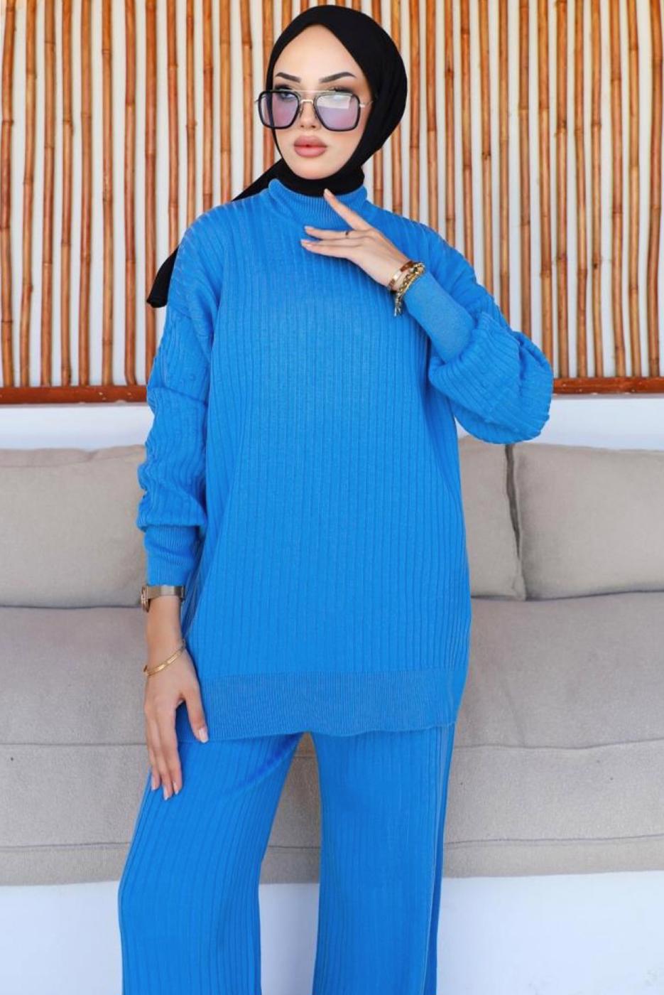 Tesettür giyim MAVİ TRİKO TUNİK T 8116-1