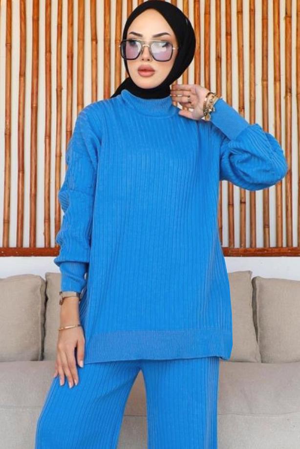 Tesettür giyim MAVİ TRİKO TUNİK T 8116-1 - TRENDTESETTÜR
