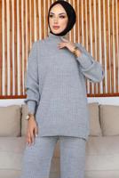 Tesettür giyim GRİ TRİKO TUNİK T 8116-1