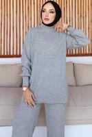 Tesettür giyim GRİ TRİKO TUNİK T 8116-1