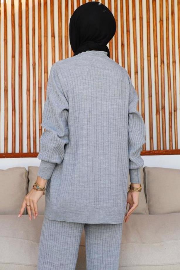 Tesettür giyim GRİ TRİKO TUNİK T 8116-1 - TRENDTESETTÜR