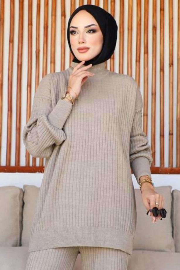 Tesettür giyim VİZON TRİKO TUNİK T 8116-1 - TRENDTESETTÜR