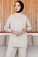 Tesettür giyim BEJ TRİKO TUNİK T 8116-1