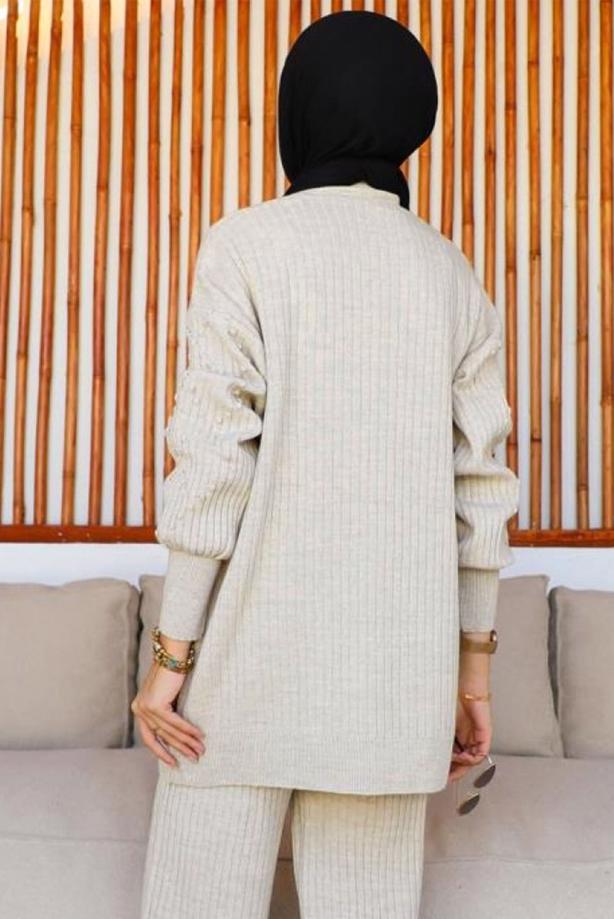 Tesettür giyim BEJ TRİKO TUNİK T 8116-1 - TRENDTESETTÜR