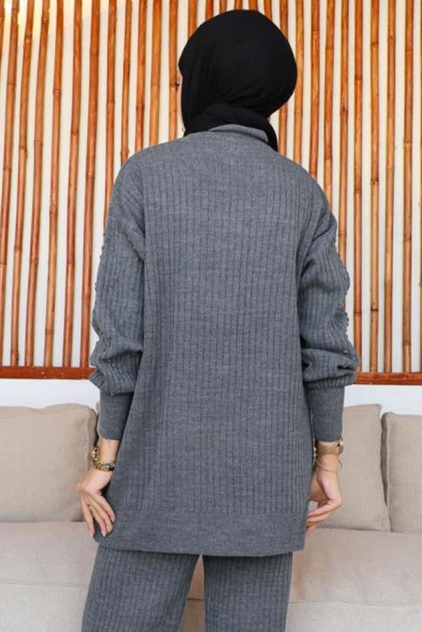 Tesettür giyim GRİ TRİKO TUNİK T 8116-1 - TRENDTESETTÜR