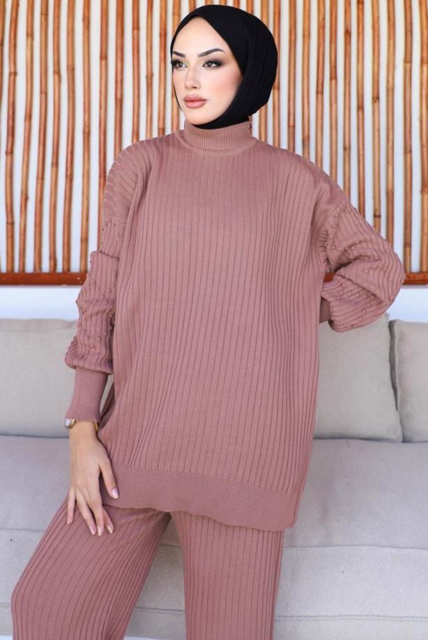 Tesettür giyim PEMBE TRİKO TUNİK T 8116-1 - TRENDTESETTÜR