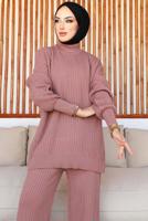 Tesettür giyim PEMBE TRİKO TUNİK T 8116-1