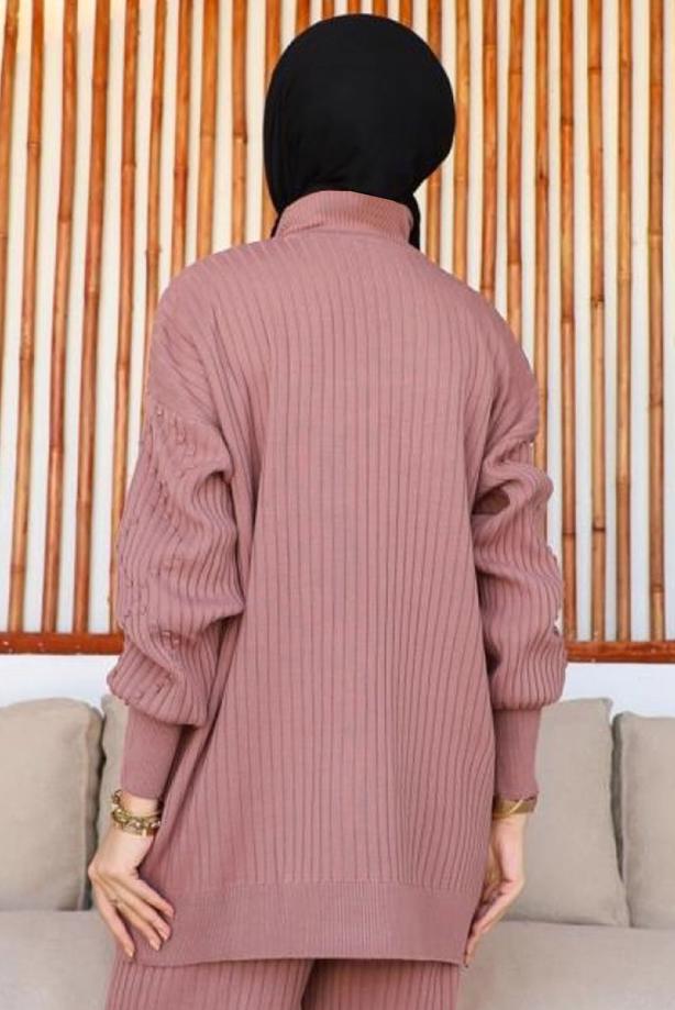 Tesettür giyim PEMBE TRİKO TUNİK T 8116-1 - TRENDTESETTÜR