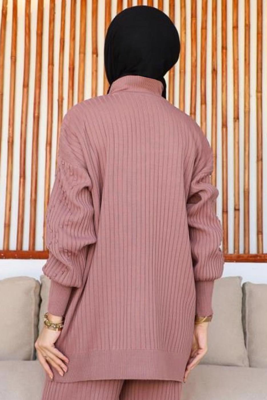 Tesettür giyim PEMBE TRİKO TUNİK T 8116-1