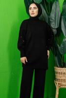 Tesettür giyim SİYAH BONCUK İŞLEMELİ TRİKO TUNİK T 8408-1