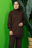 Tesettür giyim KAHVE BONCUK İŞLEMELİ TRİKO TUNİK T 8408-1
