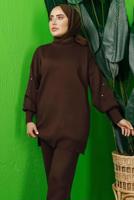 Tesettür giyim KAHVE BONCUK İŞLEMELİ TRİKO TUNİK T 8408-1