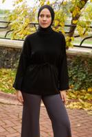 Tesettür giyim SİYAH BELDEN BAĞCIKLI TUNİK T 84112