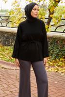 Tesettür giyim SİYAH BELDEN BAĞCIKLI TUNİK T 84112