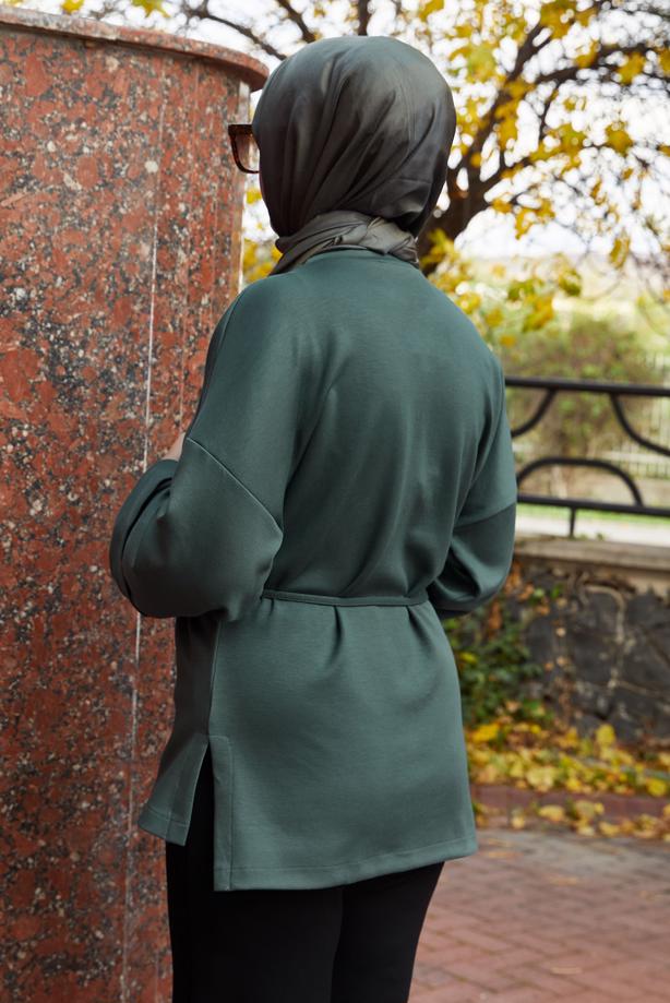 Tesettür giyim YEŞİL BELDEN BAĞCIKLI TUNİK T 84112 - TRENDTESETTÜR