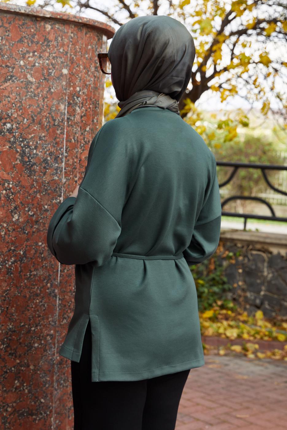 Tesettür giyim YEŞİL BELDEN BAĞCIKLI TUNİK T 84112