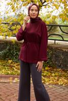 Tesettür giyim BORDO BELDEN BAĞCIKLI TUNİK T 84112