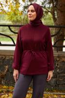 Tesettür giyim BORDO BELDEN BAĞCIKLI TUNİK T 84112